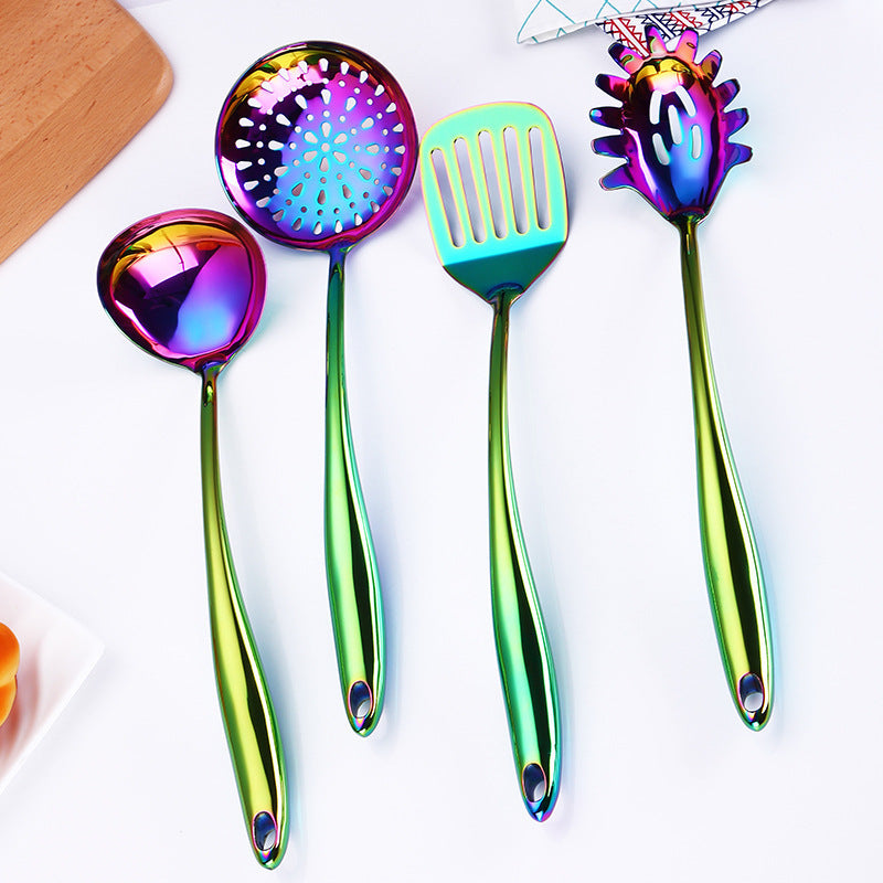 Set of colorful kitchen utensils on a white background