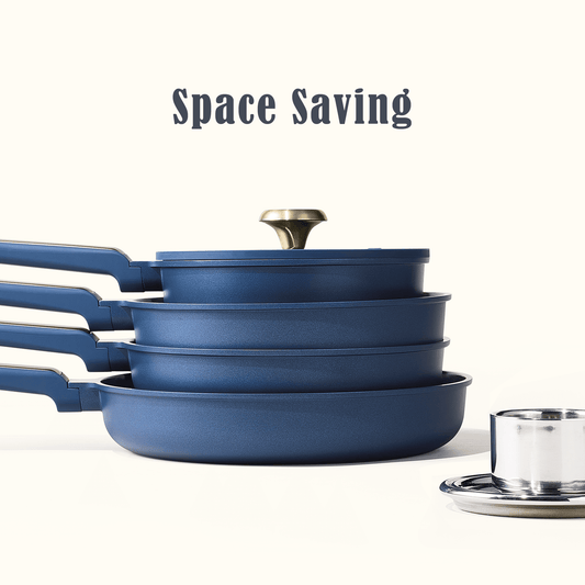 Carote18-Piece Ceramic Nonstick Cookware Set with Utensils, Induction Compatible, Deep Blue