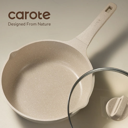 Carote 13-Piece Nonstick Cookware Set, Kitchen Pots and Pans Sets with Stay-Cool Handles, Taupe