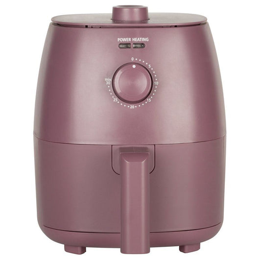 Purple air fryer with control knob on a white background