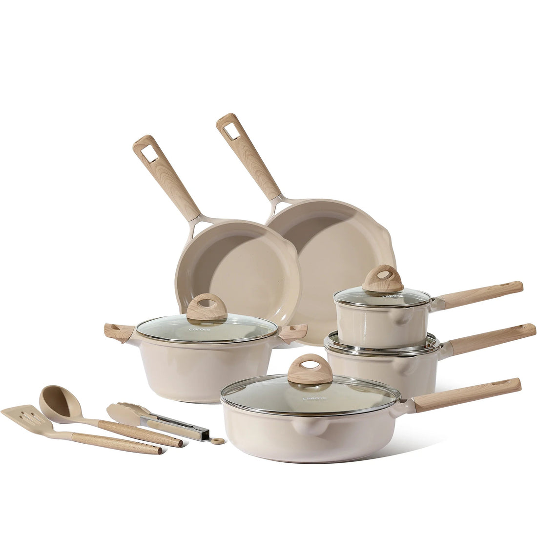 Carote Ceramic Nonstick 13 Piece Non-Toxic Cookware Set in Taupe