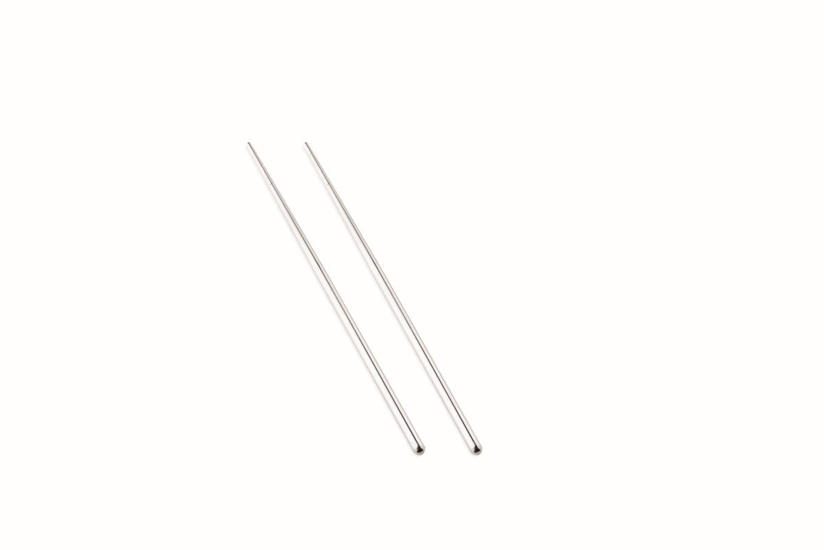Two thin metal rods on a white background