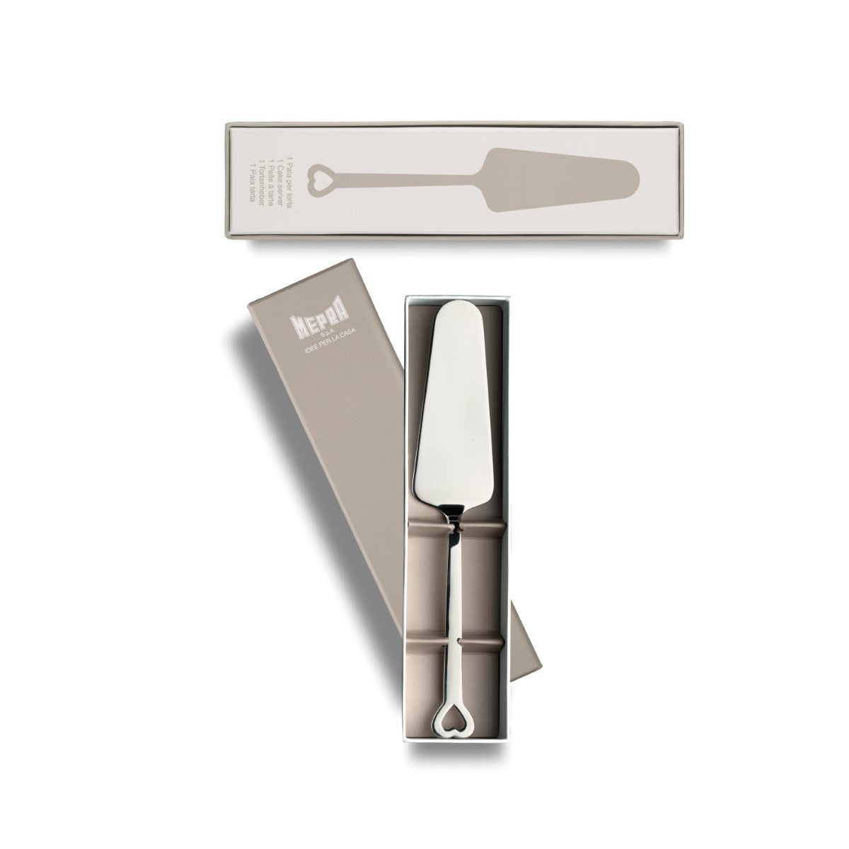 Set of kitchen utensils including a spatula and a knife in a branded box on a white background