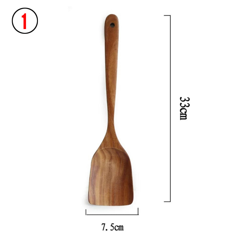 Teak Natural Wood Ladle Turner Colander Soup Skimmer Tool Set