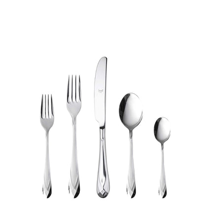 Mepra Diamante 5-piece stainless steel flatware place setting on a white background