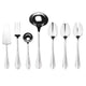 Set of silver cutlery including spoons and a ladle on a white background