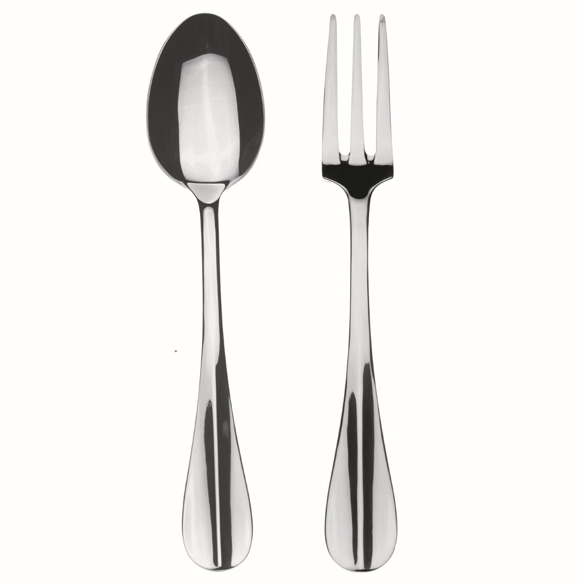 Stainless steel spoon and fork on a white background