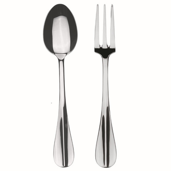 Stainless steel spoon and fork on a white background