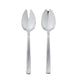Two silver salad servers on a white background