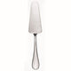 Metal cake server with a white marble-like handle on a white background