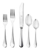 Set of silver cutlery including fork, knife, and spoons on a white background