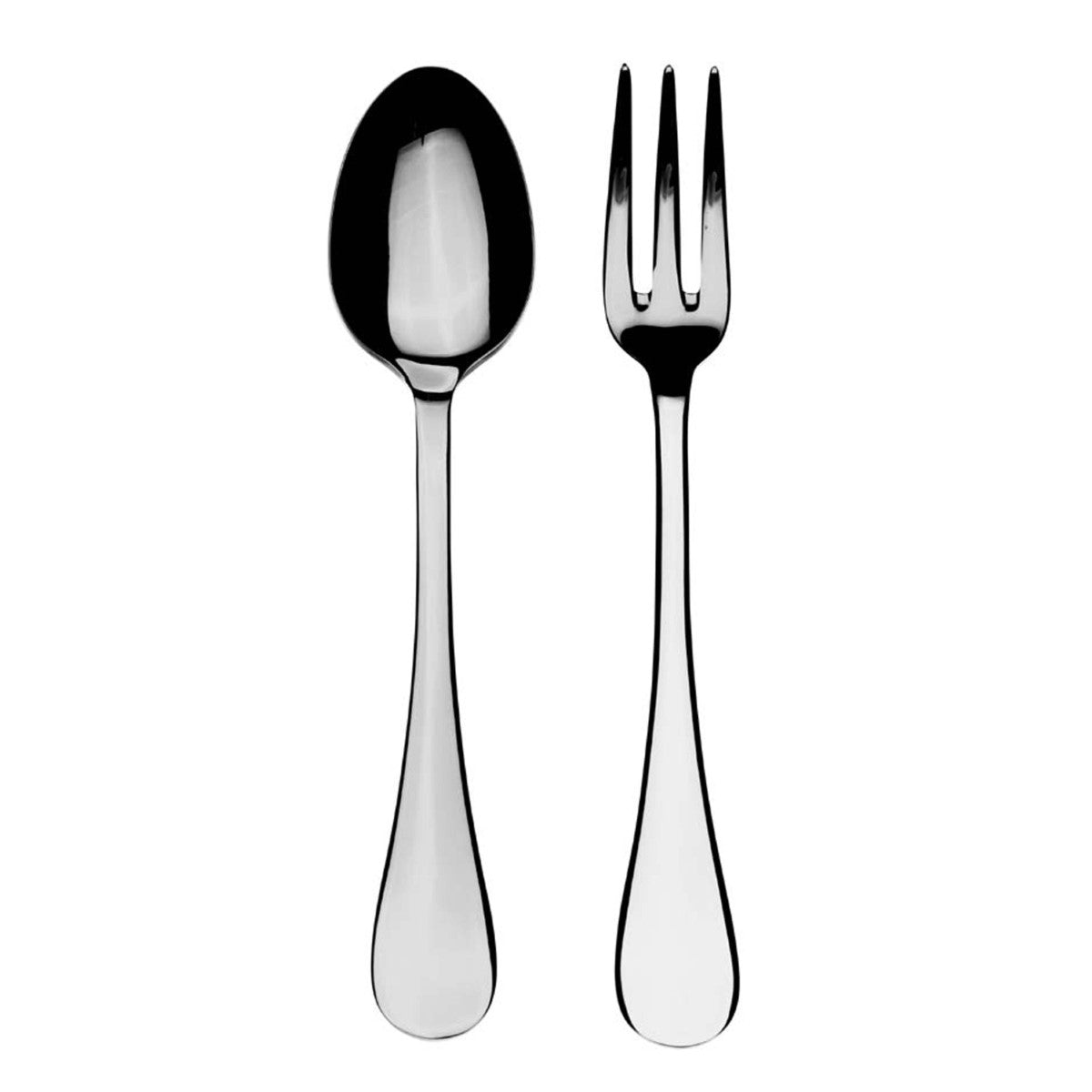 Stainless steel spoon and fork on a white background