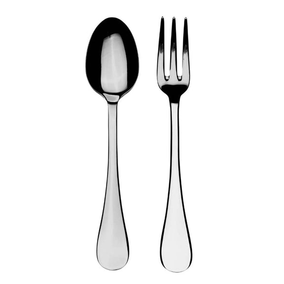 Stainless steel spoon and fork on a white background