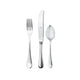 Set of silver cutlery including a fork, knife, and spoon on a white background