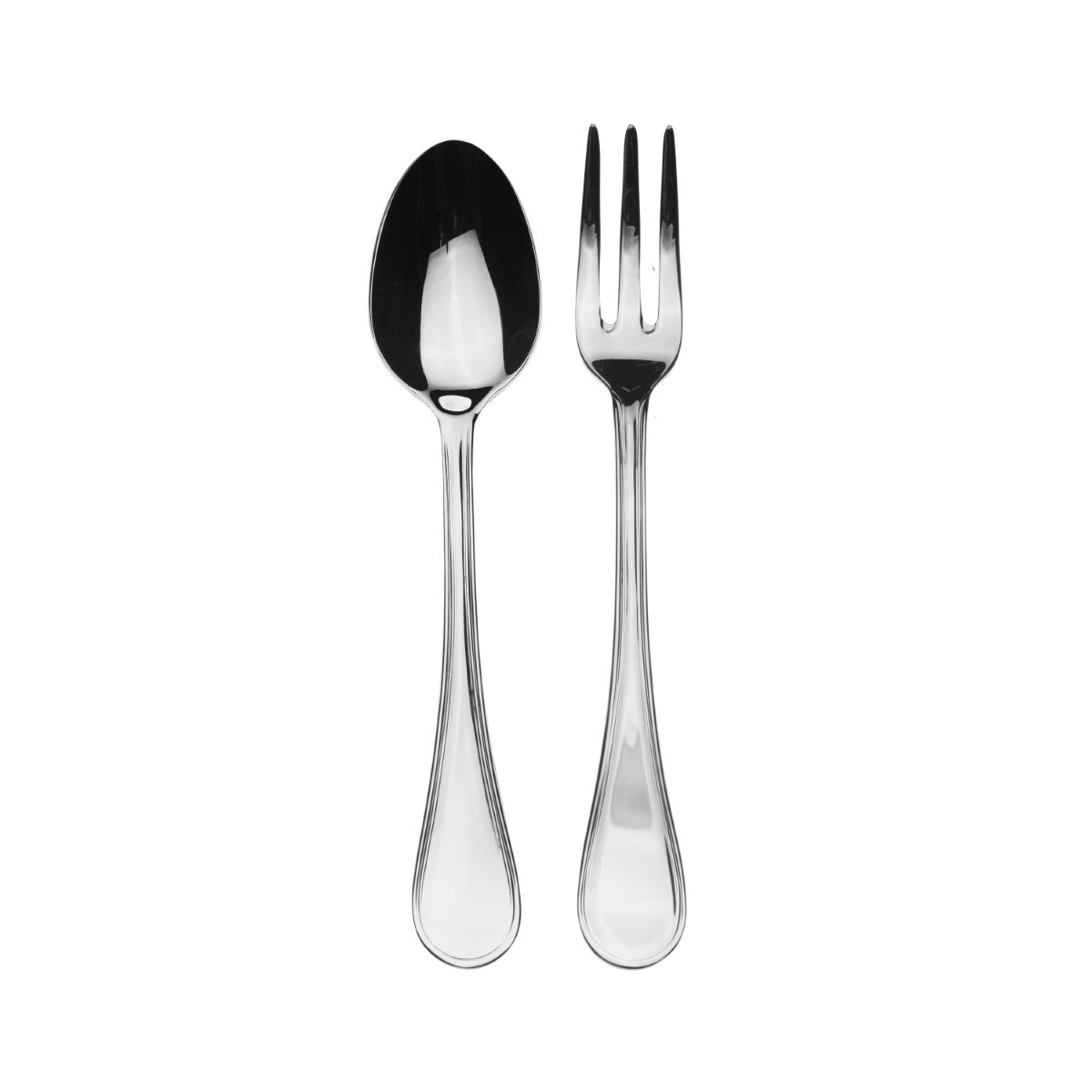 Silver spoon and fork on a white background