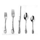 Set of silver cutlery including forks and spoons on a white background