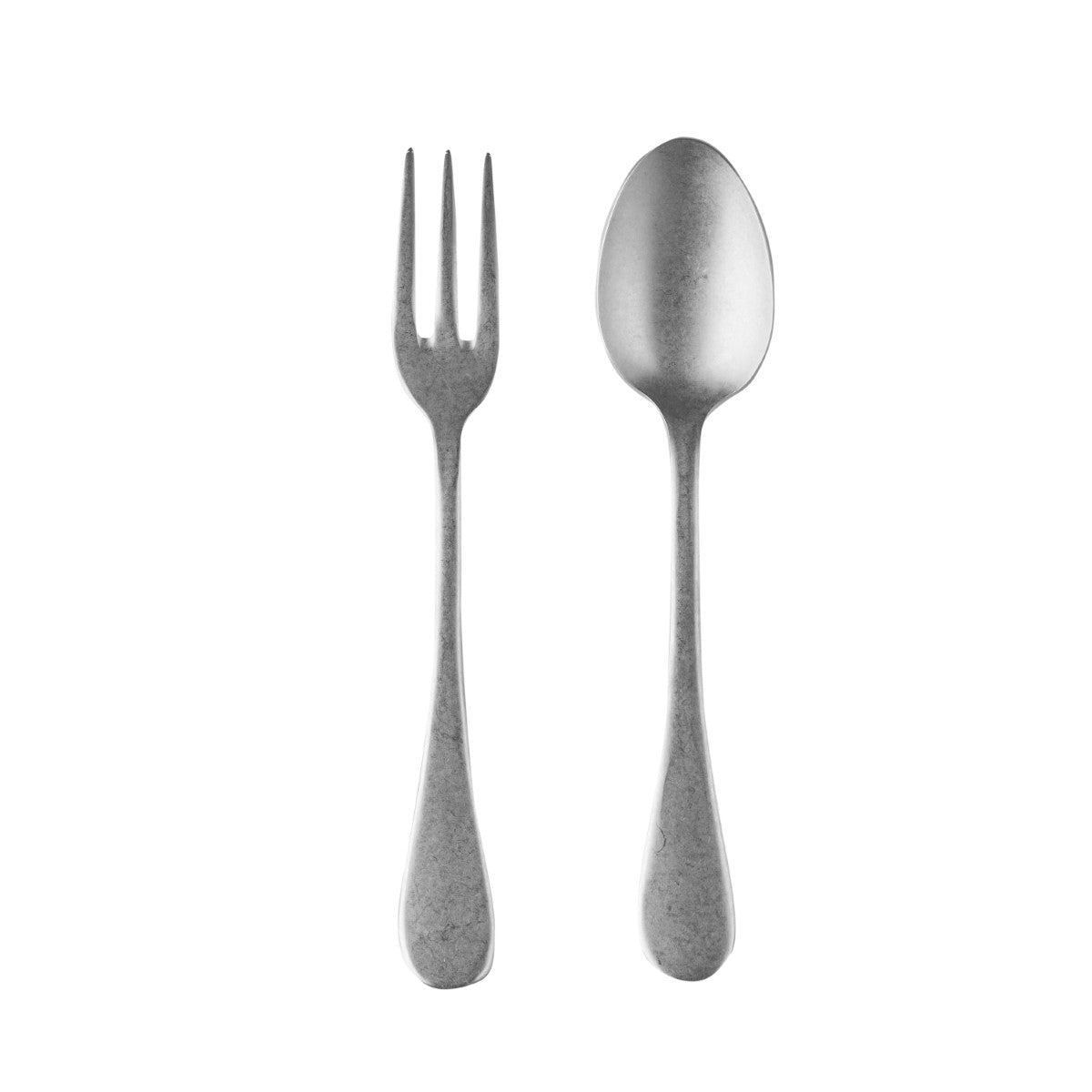 Silver fork and spoon on a white background