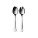 Two silver dessert spoons on a white background