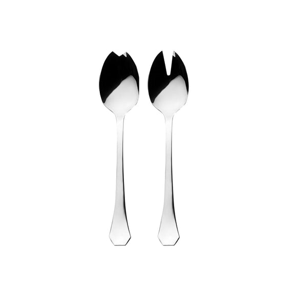 Two black and silver dessert spoons on a white background
