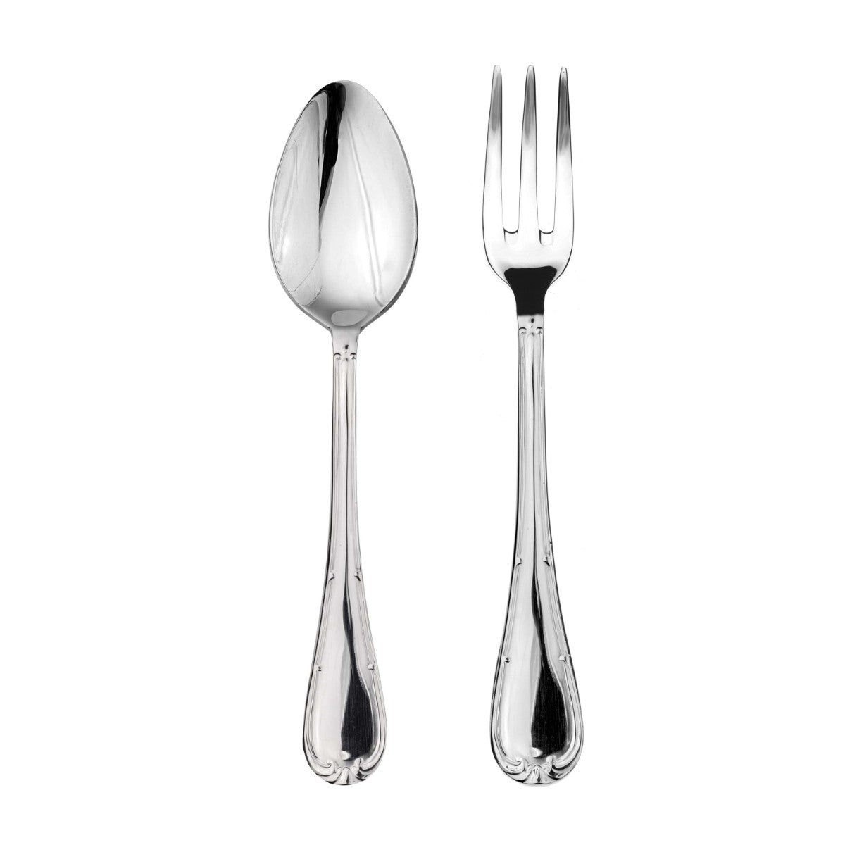 Silver spoon and fork on a white background