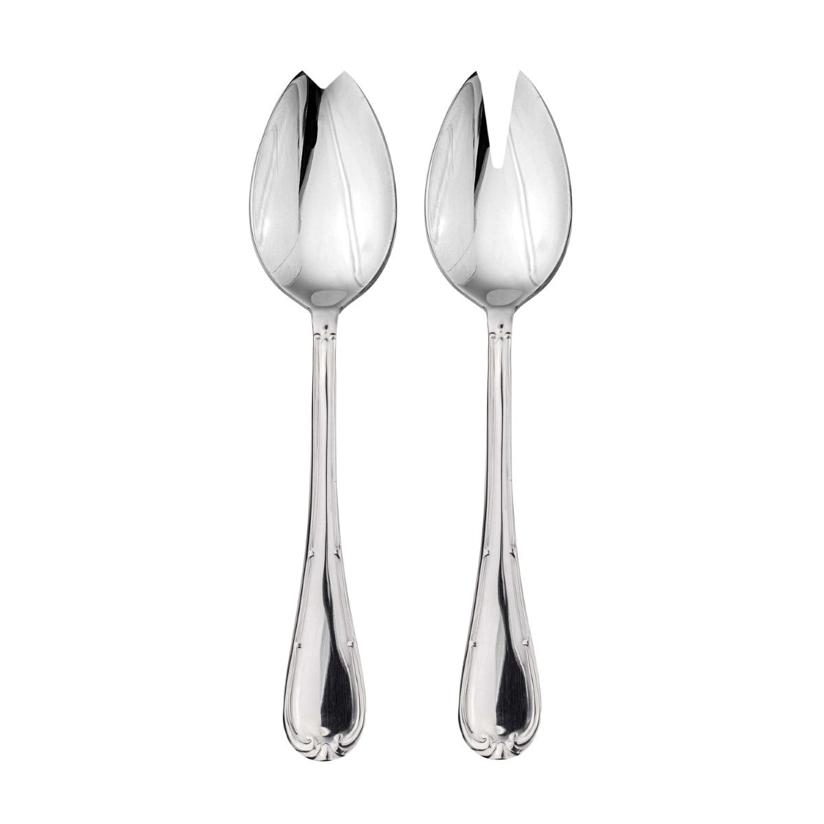 Two silver spoons on a white background