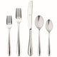 Set of silver cutlery including forks, knife, and spoons on a white background