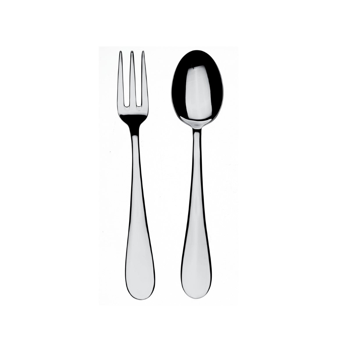 Stainless steel fork and spoon on a white background