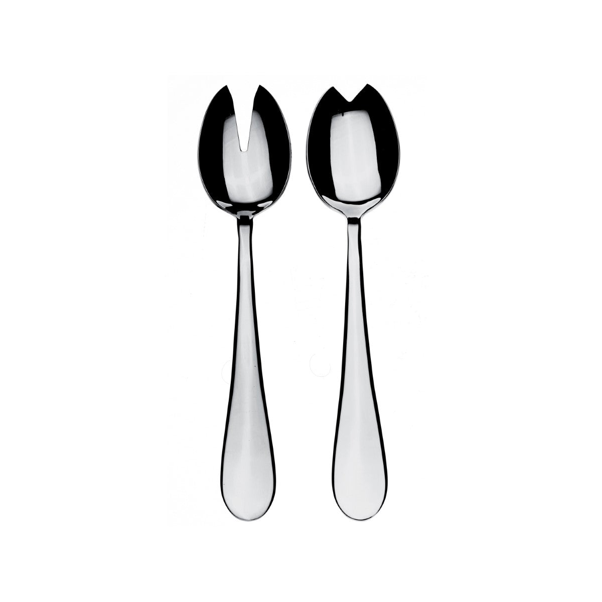 Two silver spoons with unique designs on a white background