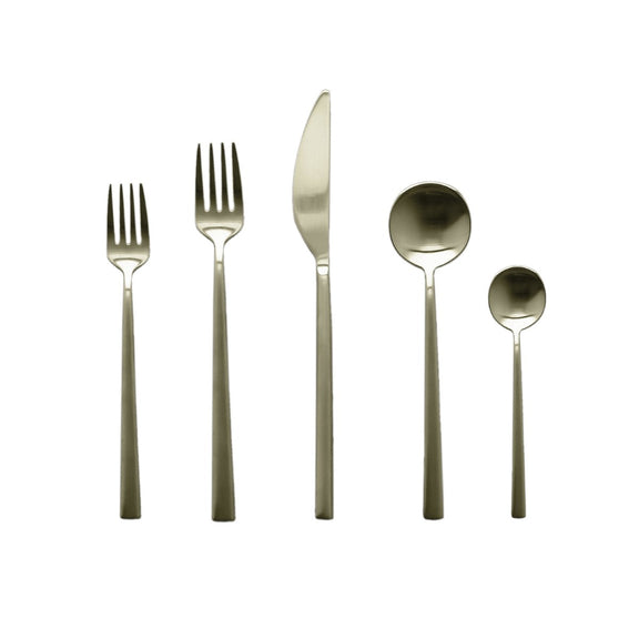 Set of silver cutlery including forks, a knife, and spoons on a white background