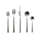 Set of silver cutlery including forks, knives, and spoons on a white background
