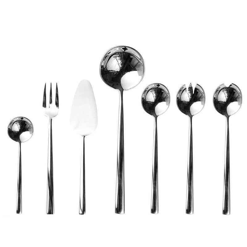 Set of silver cutlery including spoons and a fork on a white background