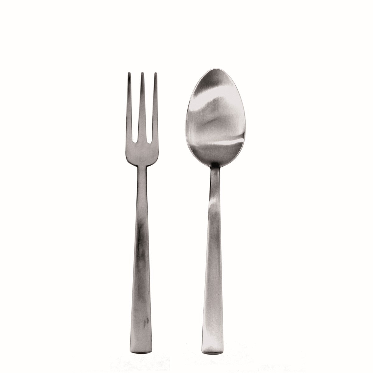 Stainless steel fork and spoon on a white background