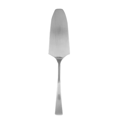 Stainless steel cake server on a white background