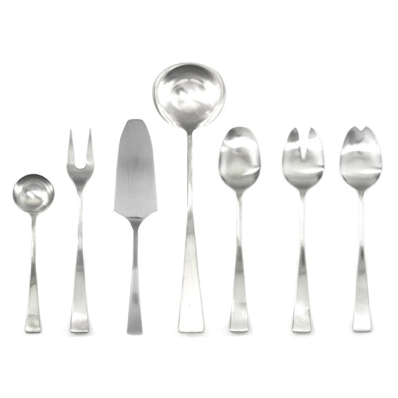Set of silver cutlery including spoons and forks on a white background