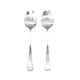 Two silver salad servers on a white background