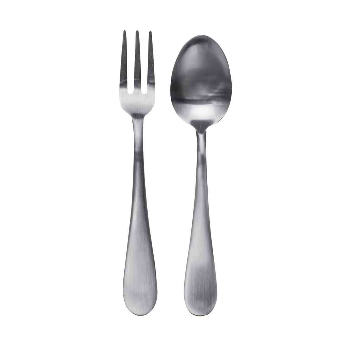 Stainless steel fork and spoon on a white background