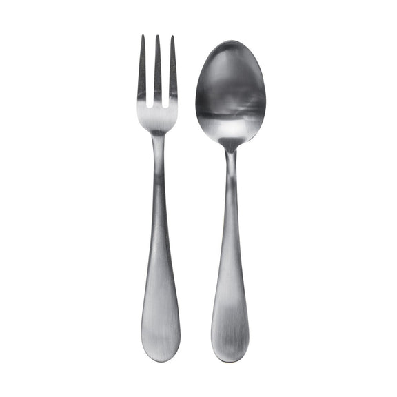 Stainless steel fork and spoon on a white background