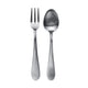Stainless steel fork and spoon on a white background