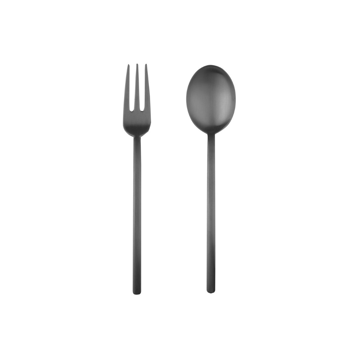 Black fork and spoon set on a white background
