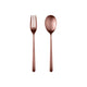 Rose gold fork and spoon on a white background