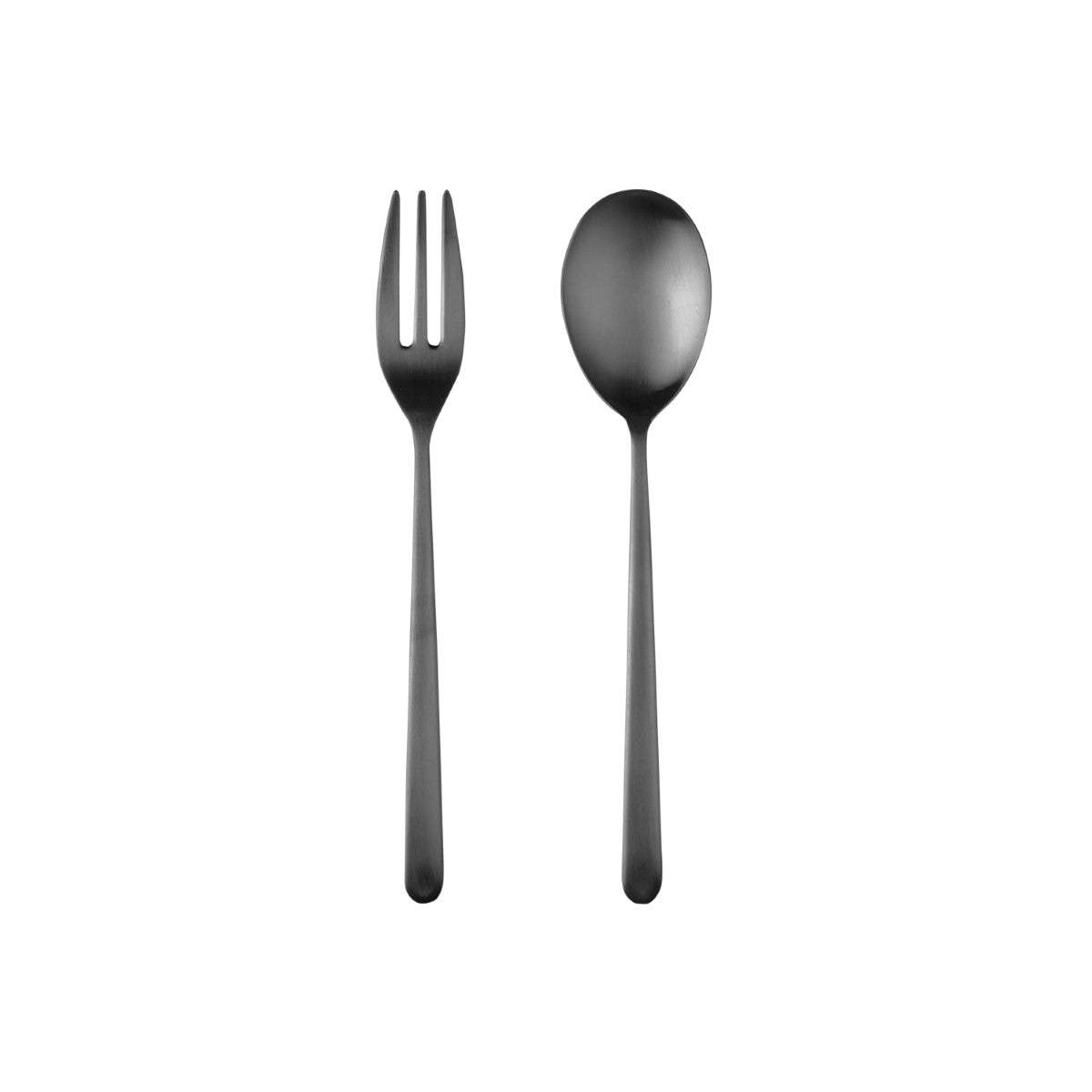 Black fork and spoon set on a white background