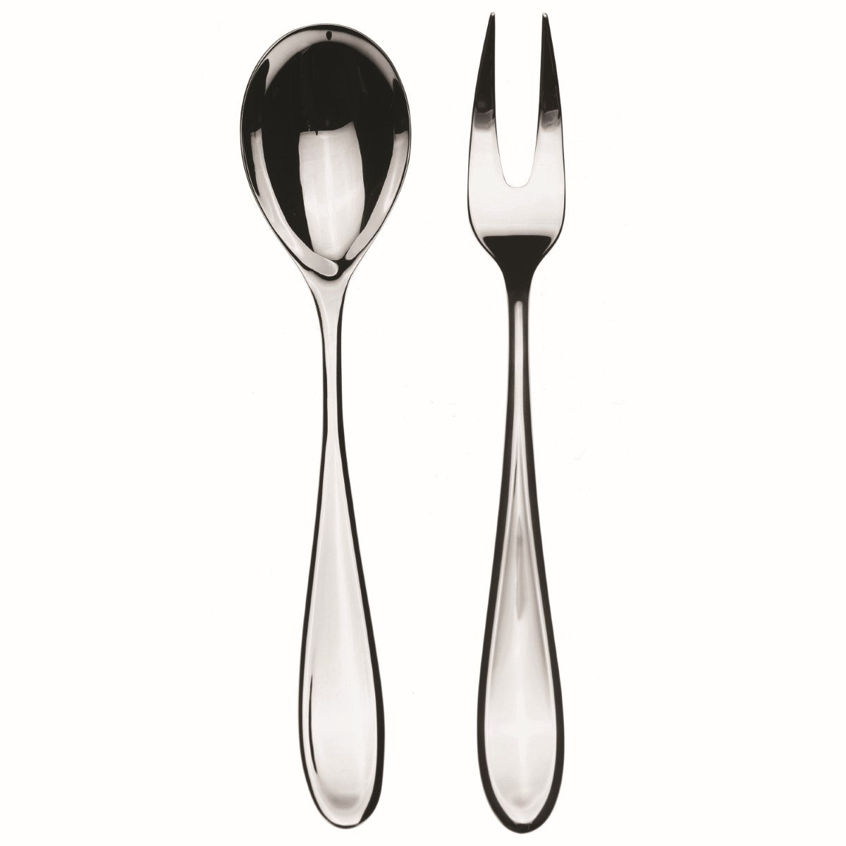Silver spoon and fork set on a white background