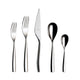 Set of silver cutlery including forks and knives on a white background