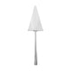 Metal cake server with a pointed blade on a white background