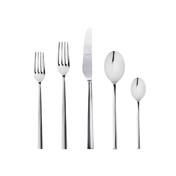 Set of silver cutlery including forks, knives, and spoons on a white background