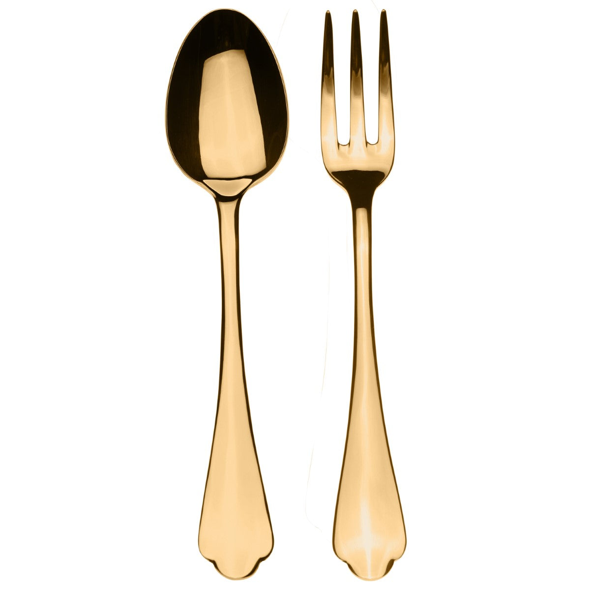 Gold spoon and fork set on a white background