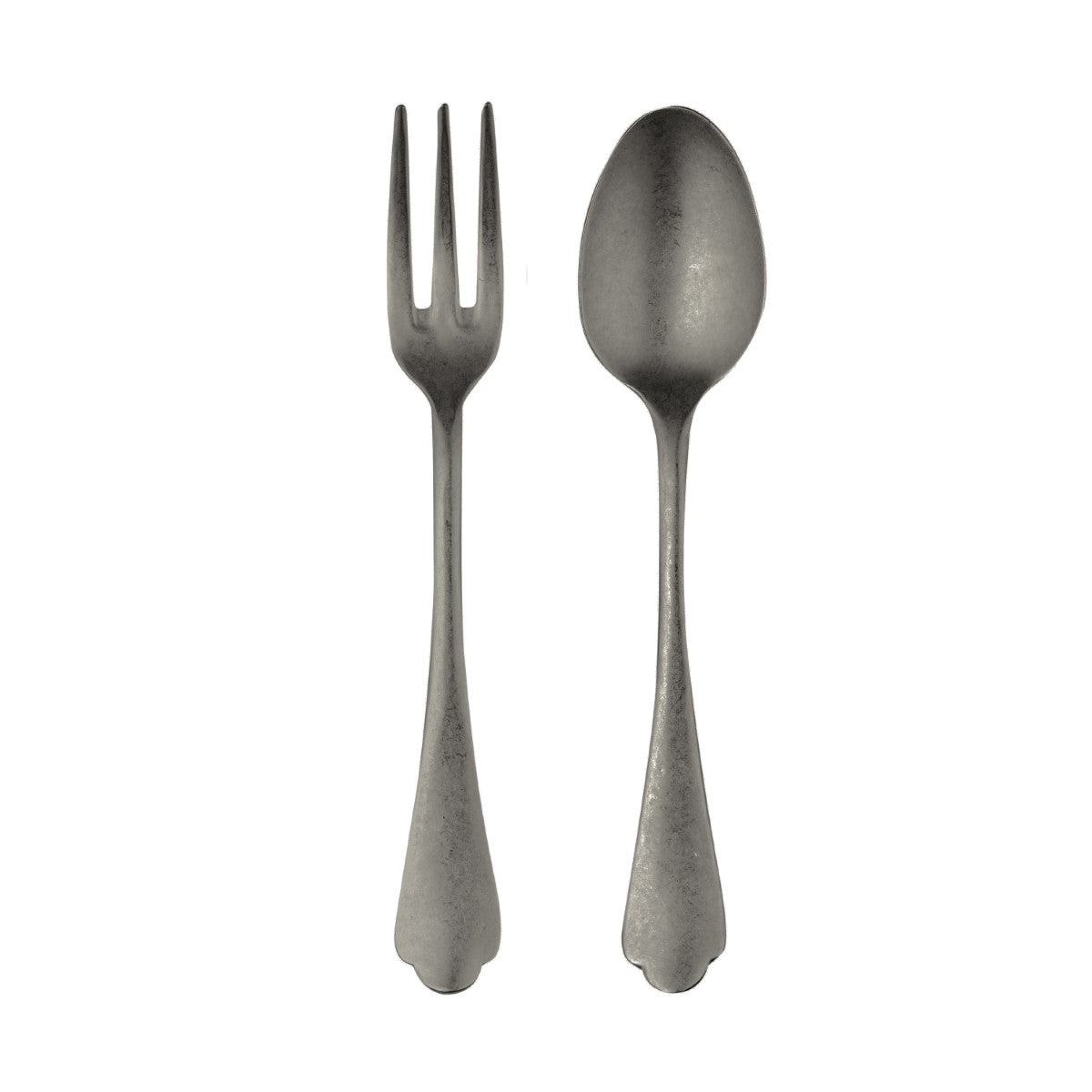 Silver fork and spoon set on a white background