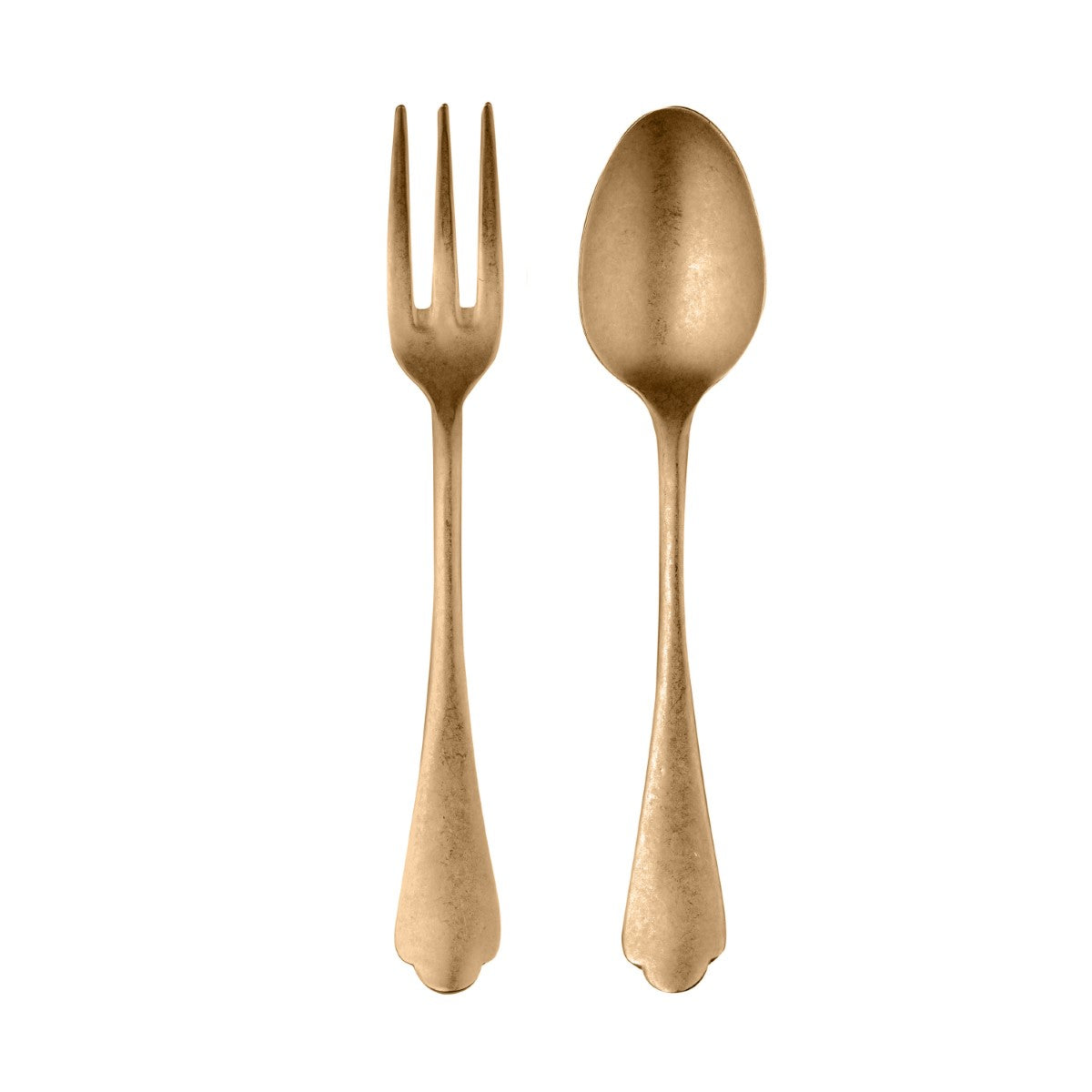 Gold fork and spoon set on a white background