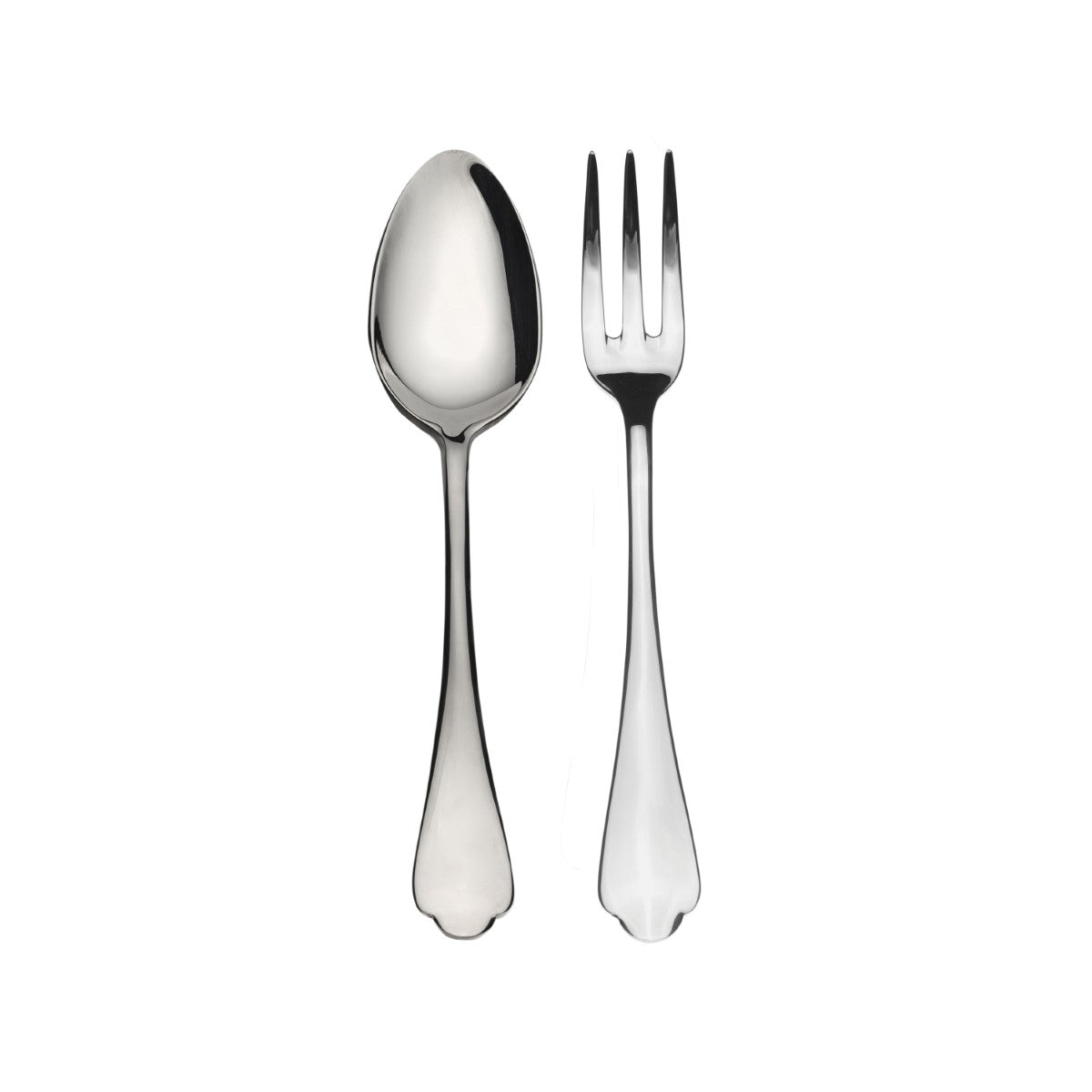 Silver spoon and fork on a white background