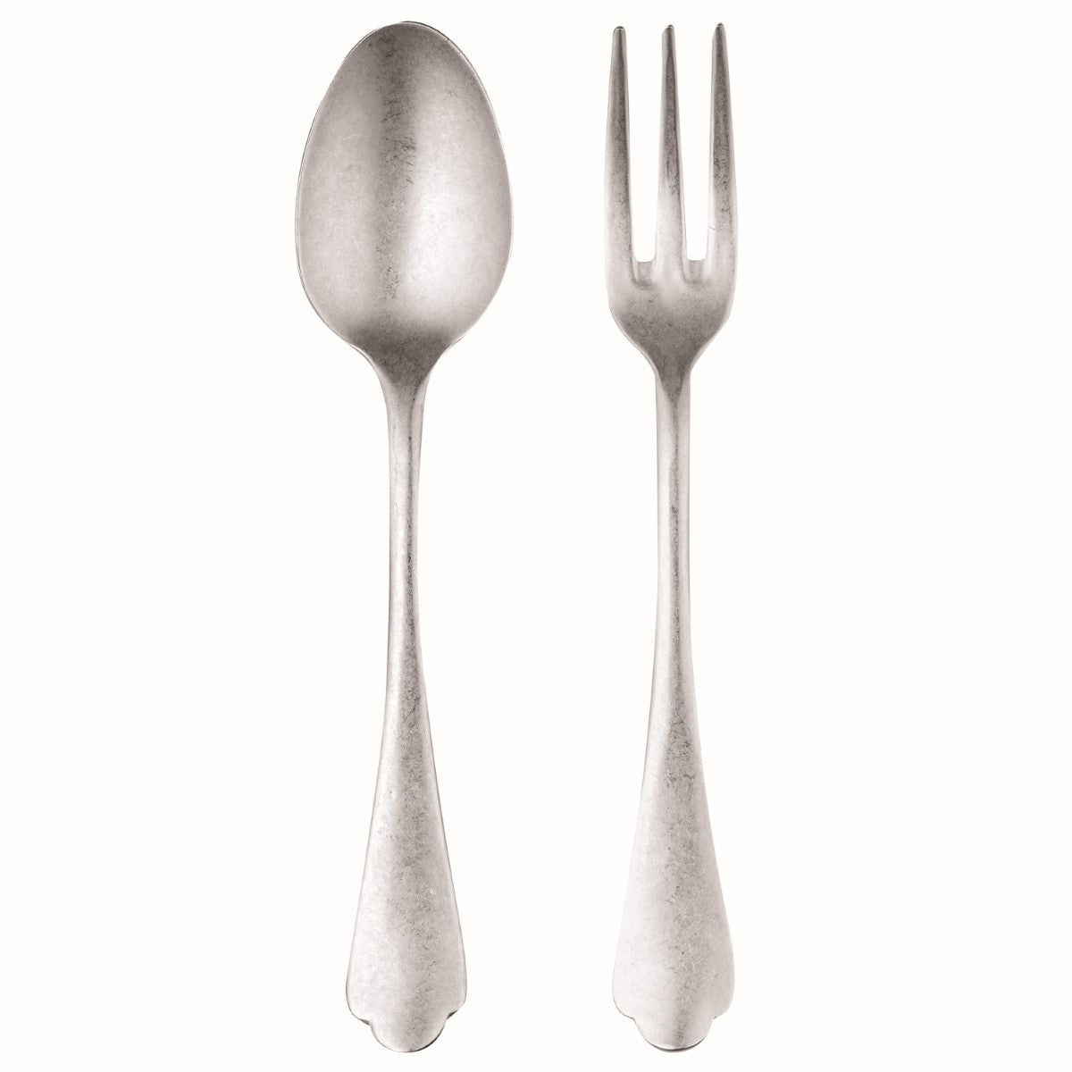 Silver spoon and fork on a white background